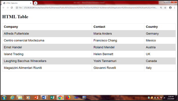 Example HTML Table
